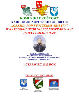 Miniaturka artykułu Komunikat końcowy z XXIII Ogólnopolskiego Biegu „Grzmią pod Stoczkiem armaty” w kategorii osób niepełnosprawnych, dzieci i młodzieży