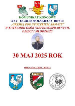 Miniaturka artykułu Komunikat końcowy XXV Ogólnopolskiego Biegu „Grzmią pod Stoczkiem armaty” w kategorii osób niepełnosprawnych, dzieci i młodzieży
