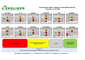 Miniaturka artykułu Harmonogram odbioru odpadów z terenu Miasta Stoczek Łukowski na rok 2026