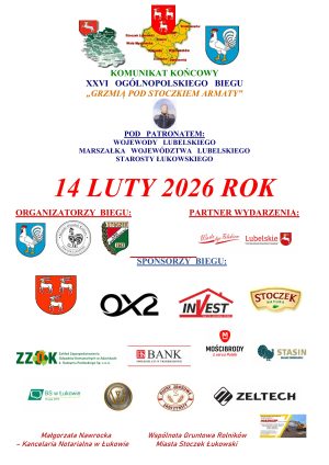 Miniaturka artykułu Komunikat końcowy z XXVI Ogólnopolskiego Biegu „Grzmią pod Stoczkiem armaty” – 14 luty 2026 r.